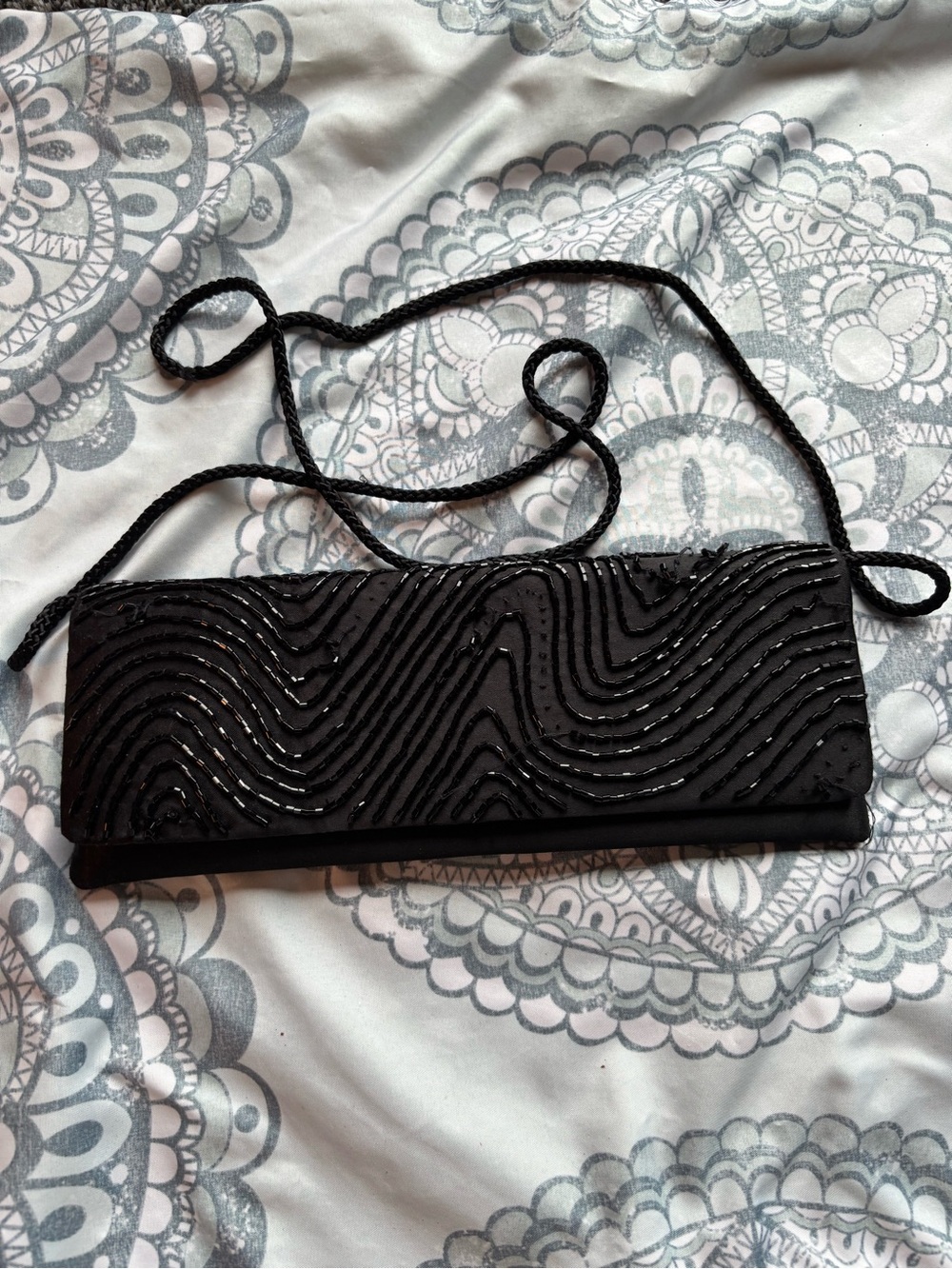 La Regale Black Beaded Evening Clutch with Strap
